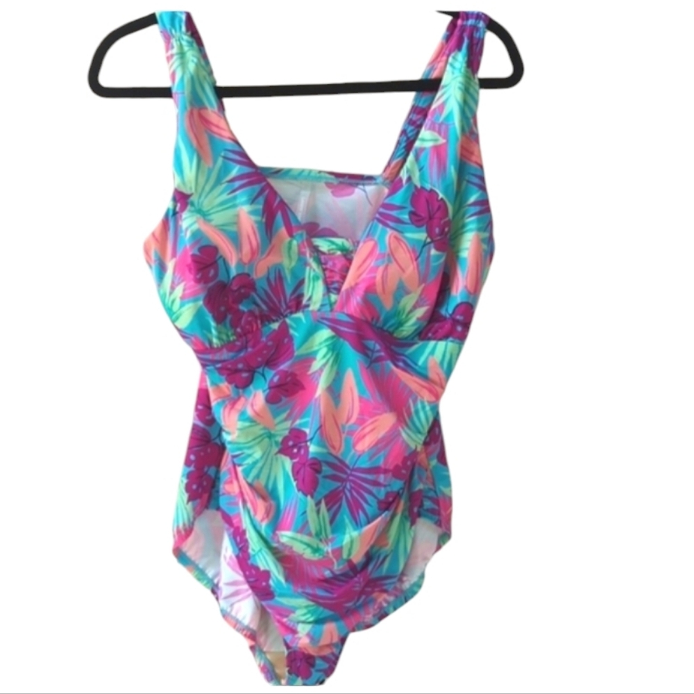 Lands End, One piece tropical floral swimsuit size 16